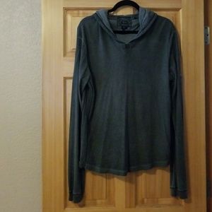 Hooded V neck long sleeve grey mens shirt